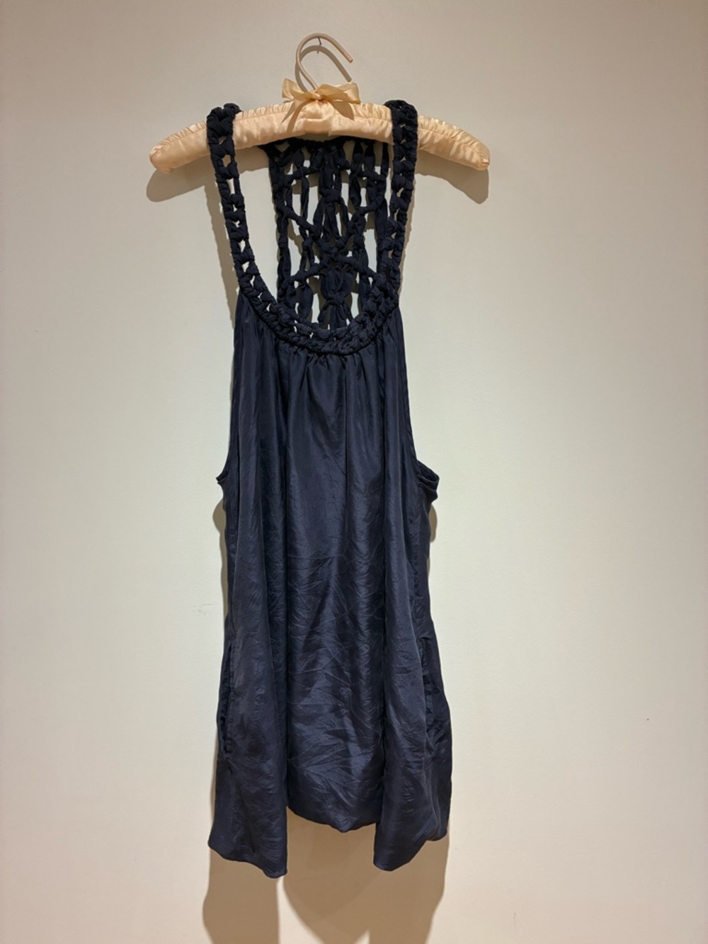 Silk Navy Braided Back Mini Dress